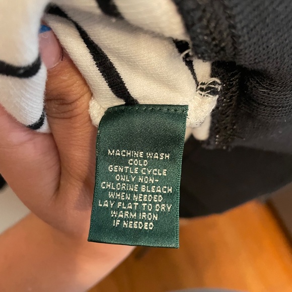 Ralph Lauren Button Collar Top Size L Black and White Stripes - Picture 5 of 5